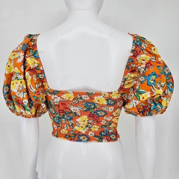 Zara Shirred Puff Sleeve Crop Top Orange S - Picture 2 of 6